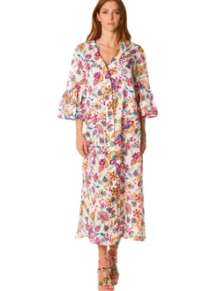 Morgenmantel Lang|Morgenmantel Mit Seide^Laetitia Beachwear Batist Morgenmantel mit Seide DAFNE weiss von weiss mit Häkel Applikationen