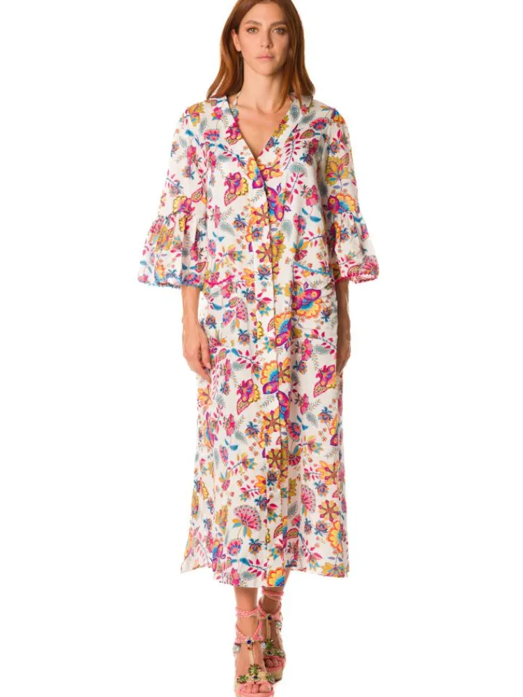 Morgenmantel Lang|Morgenmantel Mit Seide^Laetitia Beachwear Batist Morgenmantel mit Seide DAFNE weiss von weiss mit Häkel Applikationen