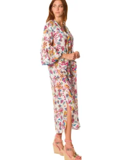 Morgenmantel Lang|Morgenmantel Mit Seide^Laetitia Beachwear Batist Morgenmantel mit Seide DAFNE weiss von weiss mit Häkel Applikationen