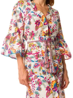 Morgenmantel Lang|Morgenmantel Mit Seide^Laetitia Beachwear Batist Morgenmantel mit Seide DAFNE weiss von weiss mit Häkel Applikationen