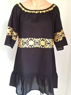 Strandkleider & Sommerkleider|Kaftan, Tunika & Pareo^Gattina Baumwolle Batist Strandtunika JÖRDIS mit Stickerei von weiß oder schwarz mit gold