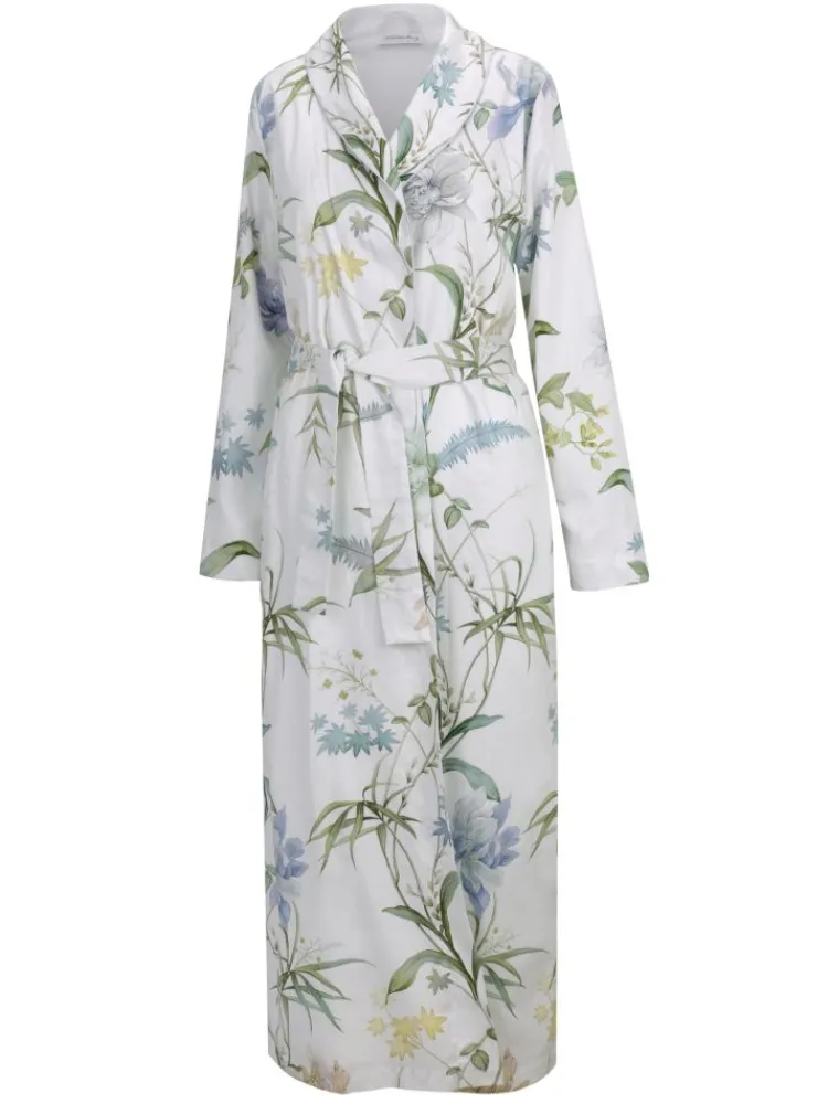 Lounge-Wear|Hausmantel (Warm)^Fu00fcrstenberg Baumwolle Doubleface Hausmantel IRIS weiß aqua von Fürstenberg weiß mit blau und zartgrün