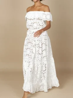 Strandkleider & Sommerkleider|Freizeit- & Reisekleidung^Marjolaine Baumwolle Lochspitze Sommerkleid GLADYS von naturweiß