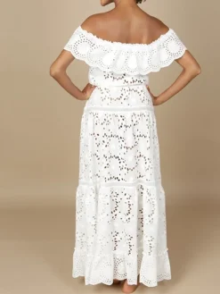 Strandkleider & Sommerkleider|Freizeit- & Reisekleidung^Marjolaine Baumwolle Lochspitze Sommerkleid GLADYS von naturweiß