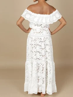 Strandkleider & Sommerkleider|Freizeit- & Reisekleidung^Marjolaine Baumwolle Lochspitze Sommerkleid GLADYS von naturweiß