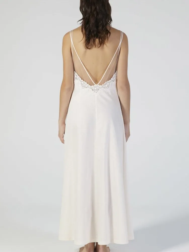 Alle Negligés^Verdiani Baumwolle Neglige mit Spitze lang BIANCO von weiß mit Spitze