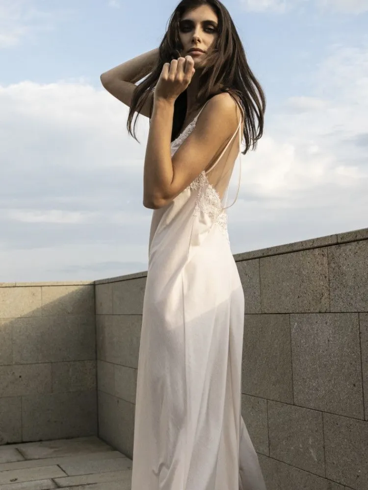 Alle Negligés^Verdiani Baumwolle Neglige mit Spitze lang BIANCO von weiß mit Spitze