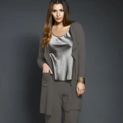 Lounge-Wear|Hausmantel (Warm)^Gattina Baumwollmix Morgenmantel CASUAL kuschelig von fango-grau oder cremeweiß