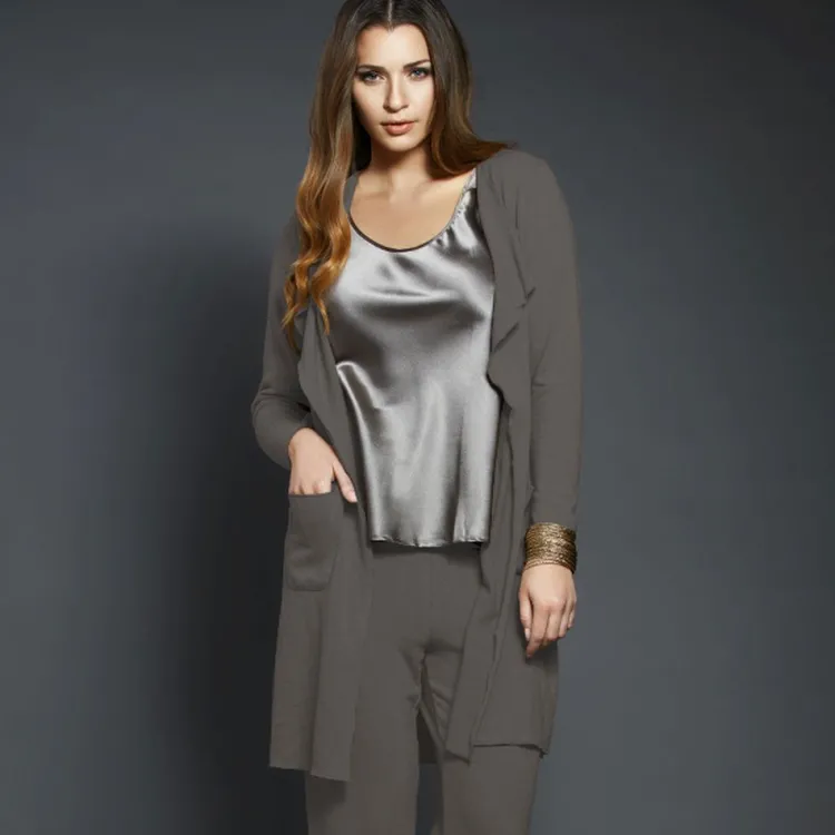 Lounge-Wear|Hausmantel (Warm)^Gattina Baumwollmix Morgenmantel CASUAL kuschelig von fango-grau oder cremeweiß