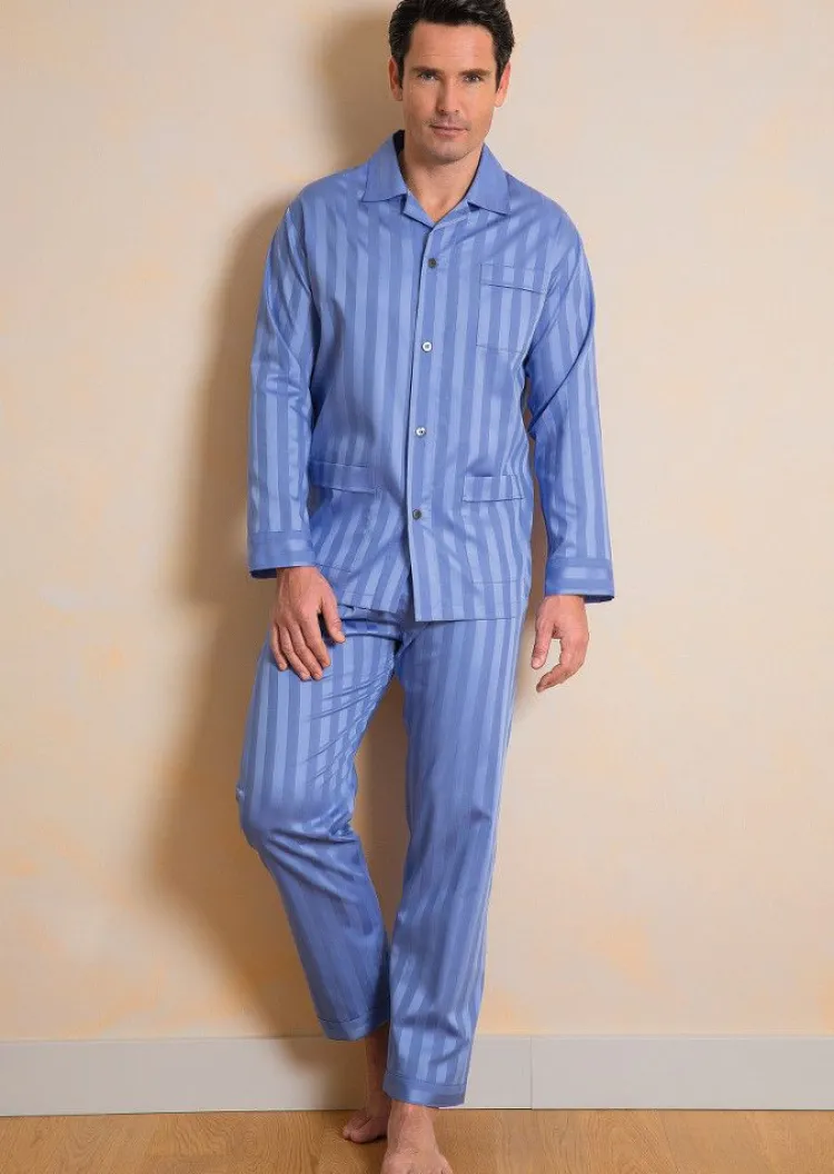 Luxus Schlafanzüge^Novila Baumwollsatin Herren Luxus-Schlafanzug KAI STREIFEN von