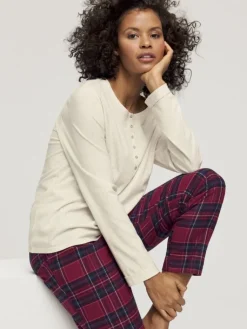 Lounge-Wear^Triumph Bio Baumwolle Flanell Pyjama Hose LOUNGE ME COTTON kariert von schwarz weiß oder rot mit Karomuster