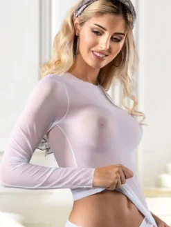 Langarm|Alle Lingerie Tops^Cotton Club Blusen Top OTTAVIA Microtüll von Rubino