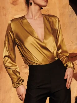 Bluse & Tunika|Langarm^Pain de Sucre Blusenbody mit Seide BUSE 72 von messing