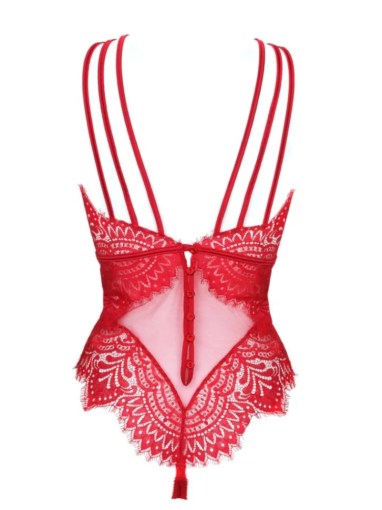 Shirt Mit Spitze|Alle Bodys^Prelude Body BLACK SWAN CRYSTAL mit Steinchen von Milano rot und schwarz