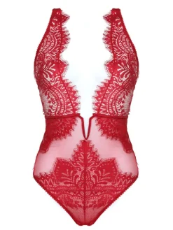 Shirt Mit Spitze|Alle Bodys^Prelude Body BLACK SWAN CRYSTAL mit Steinchen von Milano rot und schwarz