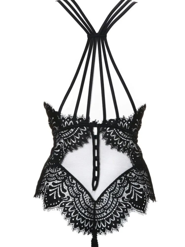 Shirt Mit Spitze|Alle Bodys^Prelude Body BLACK SWAN CRYSTAL mit Steinchen von Milano schwarz und rot