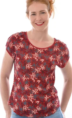 T-Shirt|Kurzarm^Alkena Bourette Seide Sommer T-SHIRT rot bunt von rot mit Print