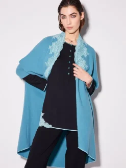 Tücher|Lounge-Wear^Chiara Fiorini Cape KUSCHEL COTTON mit Baumwolle von rauchgrau und türkis-blau