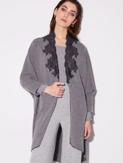 Tücher|Lounge-Wear^Chiara Fiorini Cape KUSCHEL COTTON mit Baumwolle von rauchgrau und türkis-blau
