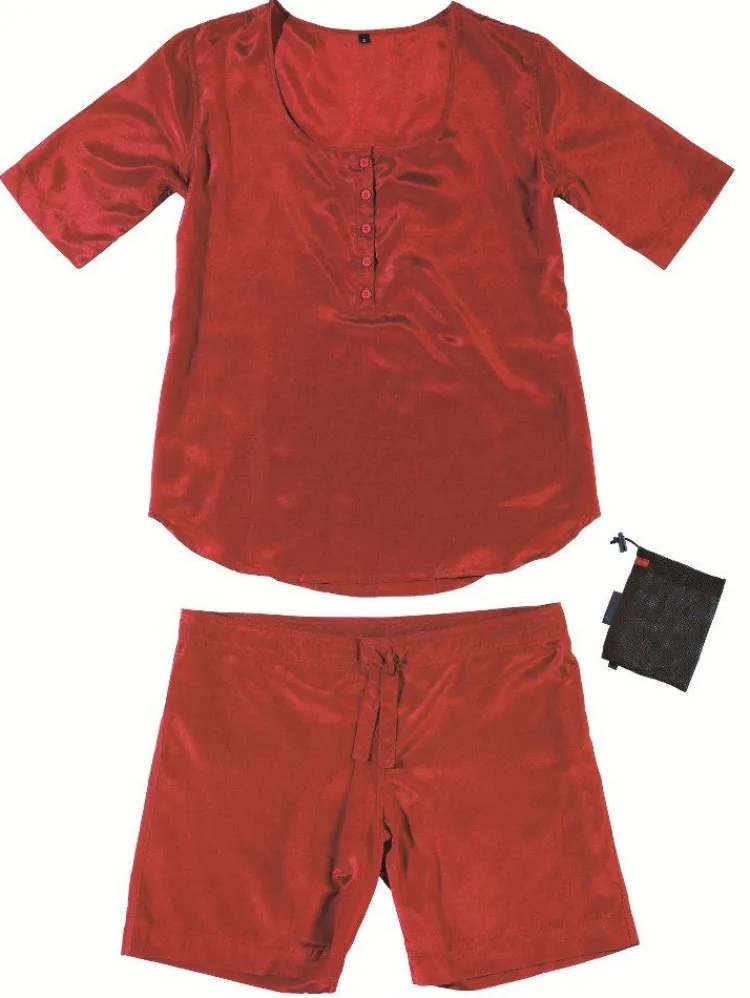 Freizeit- & Reisekleidung|Seiden Basics^Traveleru00b4s Tree Damen REISE SCHLAFANZUG kurz Seide-Baumwolle Traveler´s Tree® raspberry (himbeer rot)
