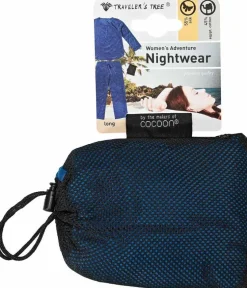 Freizeit- & Reisekleidung|Seiden Basics^Traveleru00b4s Tree Damen  REISE SCHLAFANZUG lang Seide-Baumwolle Traveler´s Tree® 1001 blau