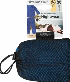 Freizeit- & Reisekleidung|Seiden Basics^Traveleru00b4s Tree Damen  REISE SCHLAFANZUG lang Seide-Baumwolle Traveler´s Tree® 1001 blau