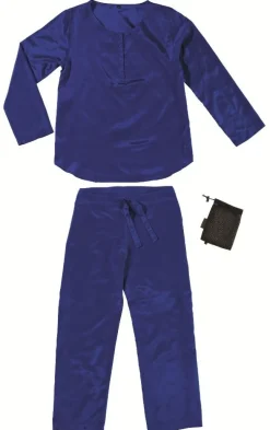 Freizeit- & Reisekleidung|Seiden Basics^Traveleru00b4s Tree Damen  REISE SCHLAFANZUG lang Seide-Baumwolle Traveler´s Tree® 1001 blau