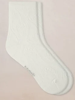 Söckchen & Kniestrümpfe^Bleuforu00eat Damen Seidensocken geblümt mit 72% Seide von Bleuforêt creme-weiß oder marineblau