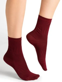 Söckchen & Kniestrümpfe^Bleuforu00eat Damen Seidensocken Tigerstreifenmuster mit 74% Seide von Bleuforêt schwarz oder weinrot