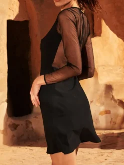 Kleider|Freizeit- & Reisekleidung^Pain de Sucre Feinjersey Kleid THESS 61 mit Tüllärmeln von schwarz