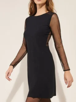 Kleider|Freizeit- & Reisekleidung^Pain de Sucre Feinjersey Kleid THESS 61 mit Tüllärmeln von schwarz