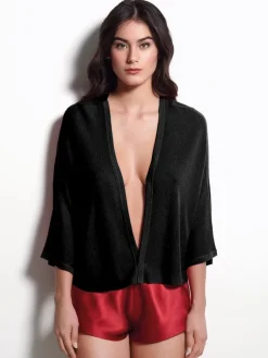 Lounge-Wear|Strickjacken & -Mäntel^Luna di Seta Feinstrick Cardigan von Seide mit Kaschmir schwarz oder zartrosa