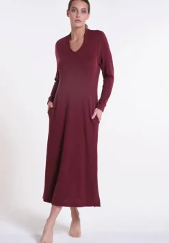 Lounge-Wear^Verdiani Feinstrick Kleid lang LOUNGE No. 3 bordeaux Viscosemix von bordeaux rot