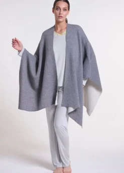 Tücher|Lounge-Wear^Verdiani Feinstrick PONCHO von Loungewear mit Wolle und Kaschmir hellgrau oder dunkelgrau