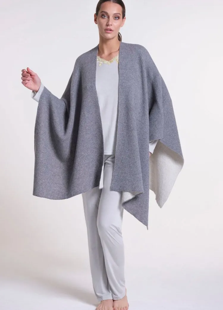 Tücher|Lounge-Wear^Verdiani Feinstrick PONCHO von Loungewear mit Wolle und Kaschmir hellgrau oder dunkelgrau