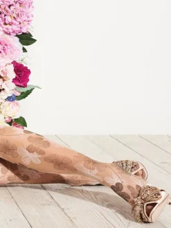 Strumpfhosen^Trasparenze Feinstrumpfhose WATERLILY von beige (cosmetic Var. C) mit schwarzen und weißen Blumen