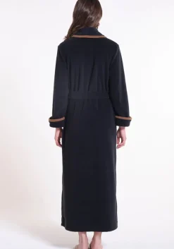 Lounge-Wear|Exquisite Morgenmäntel^Verdiani Fleece Morgenmantel lang NERO schwarz-nougat von mit Viscose schwarz-braun