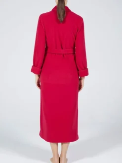 Lounge-Wear|Exquisite Morgenmäntel^Verdiani Fleece Morgenmantel lang LAMPONE himbeer-rot von mit Viscose himbeere rot