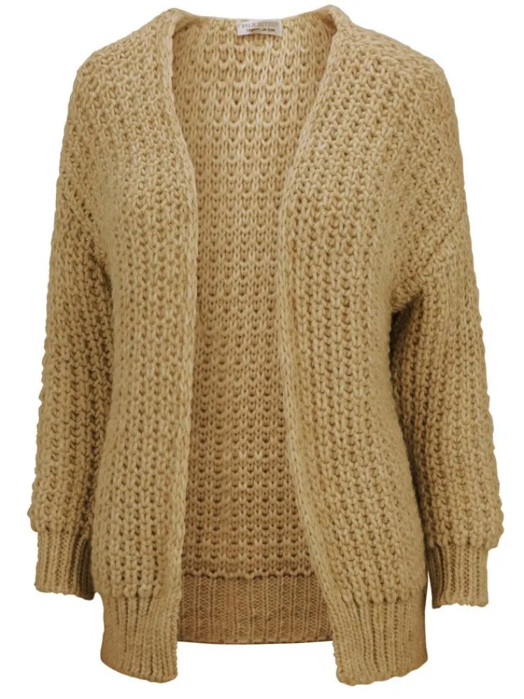 Lounge-Wear|Strickjacken & -Mäntel^Eva B. Bitzer Grobstrick Bettjacke von mit Wolle und Alpaka camel beige