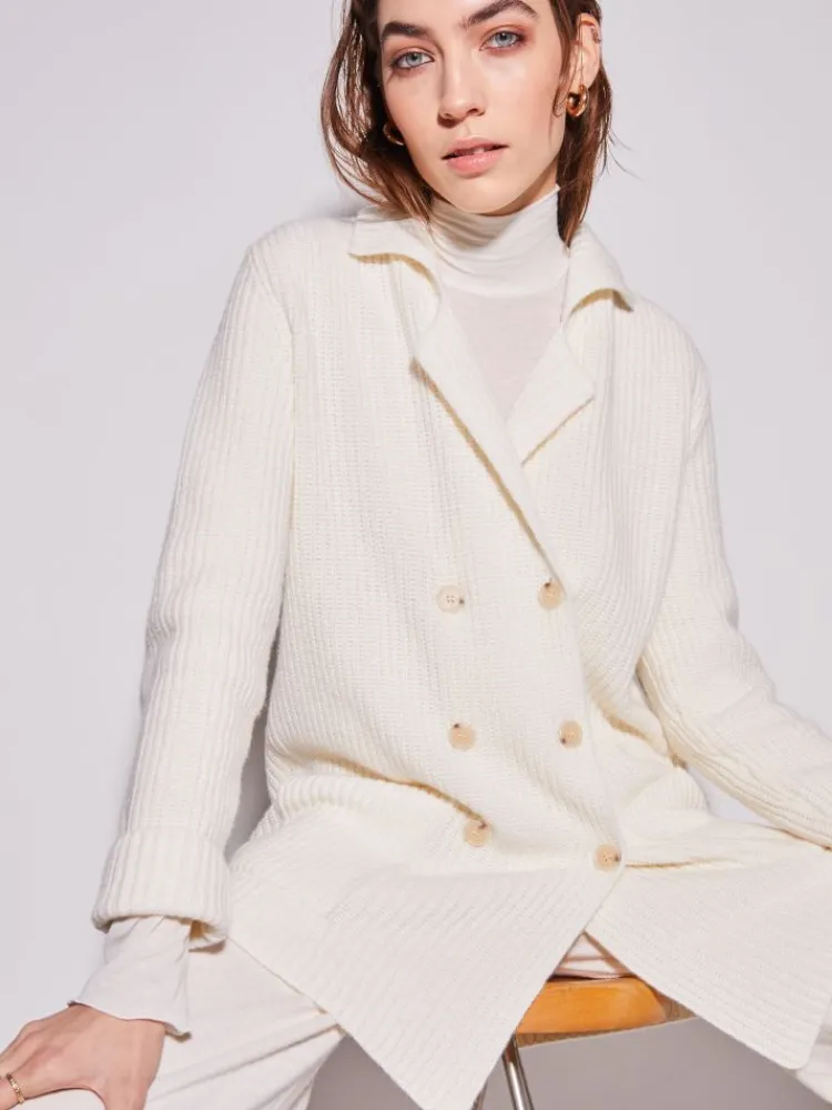 Lounge-Wear|Strickjacken & -Mäntel^Chiara Fiorini Grobstrick Jacke mit Knöpfen von mit Wolle und Kaschmir nachtblau und cremeweiß