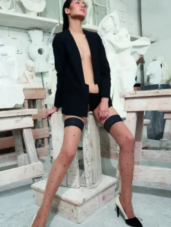 Halterlose Strümpfe^Trasparenze Halterlose Strümpfe ANGURIA von schwarz mit Punkten