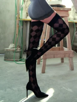 Halterlose Strümpfe^Trasparenze Halterlose Strümpfe MARJORAM von schwarz mit Karomuster