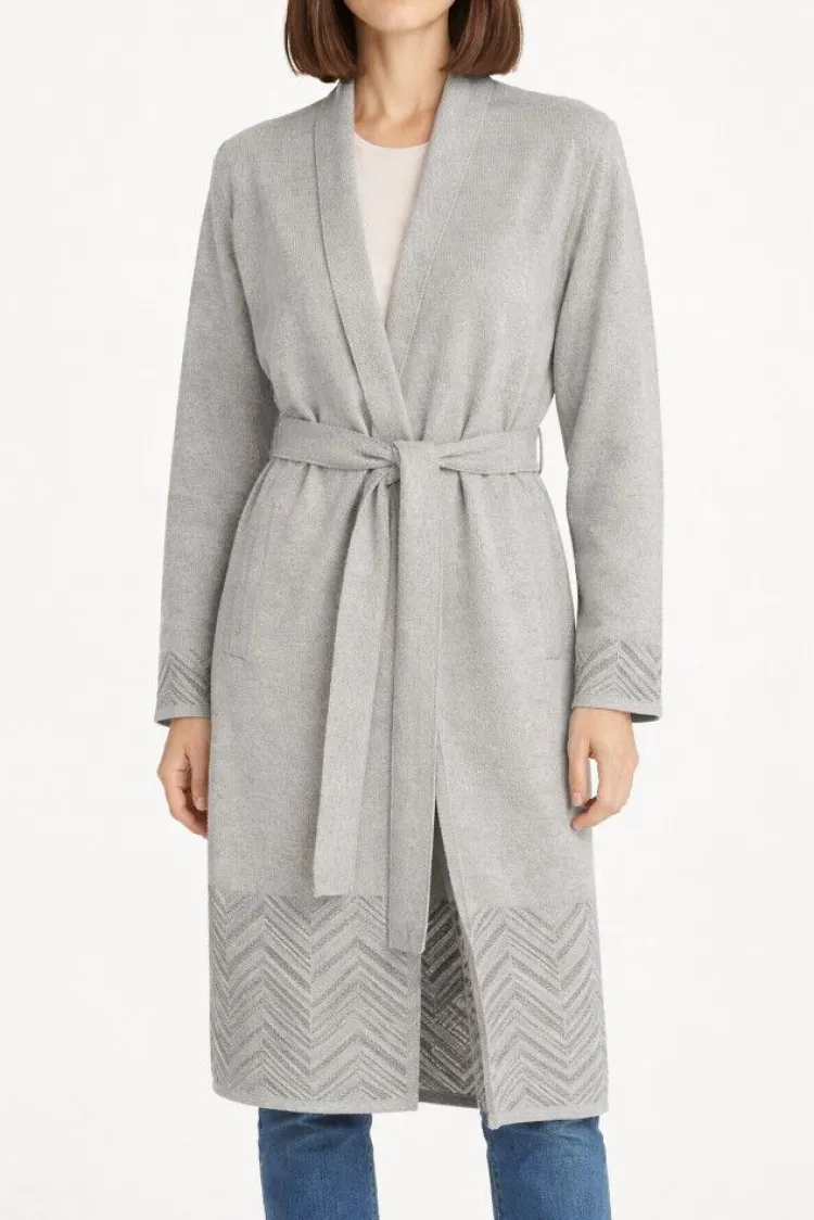 Lounge-Wear|Strickjacken & -Mäntel^Paolucci Hausmantel mittellang VALTENA Strick mit Wolle von wollweiß/beige oder grau