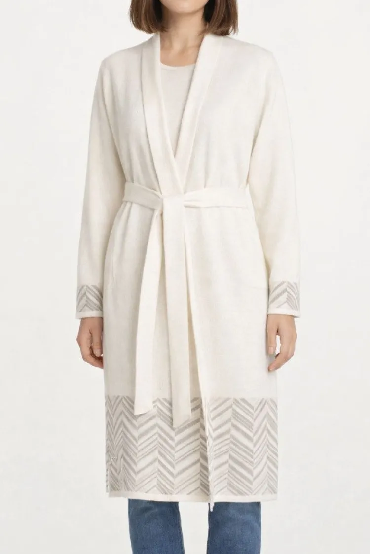 Lounge-Wear|Strickjacken & -Mäntel^Paolucci Hausmantel mittellang VALTENA Strick mit Wolle von wollweiß/beige oder grau