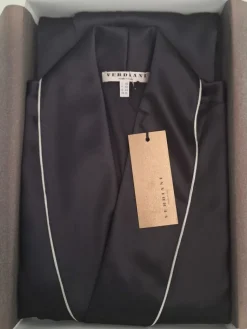 Seide Morgenmäntel^Verdiani Herren Morgenmantel 100% Seide PURA SETA mit Biese Man dunkelblau oder schwarz mit weißer Biese