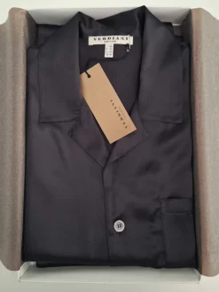 Luxus Schlafanzüge|Seidenschlafanzüge^Verdiani Herren Schlafanzug 100% Seide PURA SETA uni Man dunkelblau oder schwarz