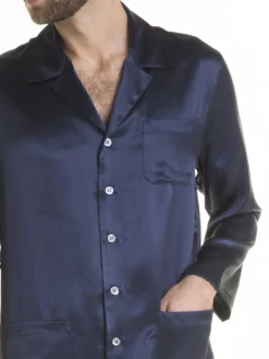 Luxus Schlafanzüge|Seidenschlafanzüge^Verdiani Herren Schlafanzug 100% Seide PURA SETA uni Man dunkelblau oder schwarz