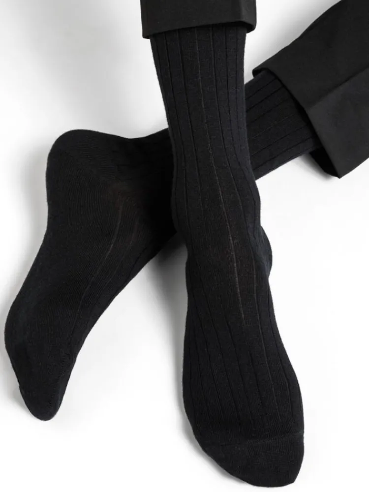 Socken^Bleuforu00eat Herren Socken uni gerippt mit Merino von Bleuforêt