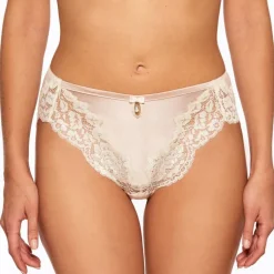 Alle Slips|Alle Unterteile^Millesia Hoher Slip mit Seide ADRIANA von türkisblau oder gold-sand farben mit Spitze