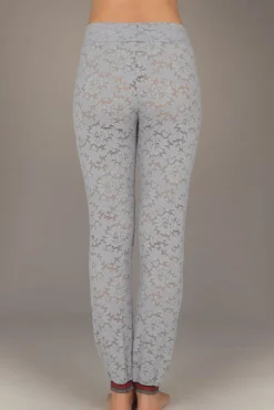 Freizeit- & Reisekleidung|Lounge-Wear^Suggest by Pain de Sucre Hose KAINA 80 aus Spitze von Suggest schwarz oder kieselgrau mit bunt gestreiften Lurex Bündchen